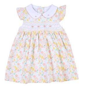 Magnolia Baby Girls Citrus Bouquet Smocked Printed Collared Flutter Dress 4T EUC